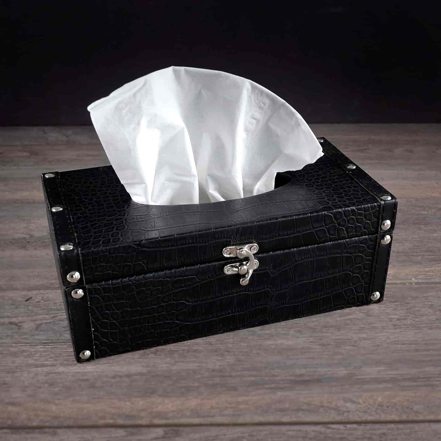 Boite à mouchoir faux cuir noir