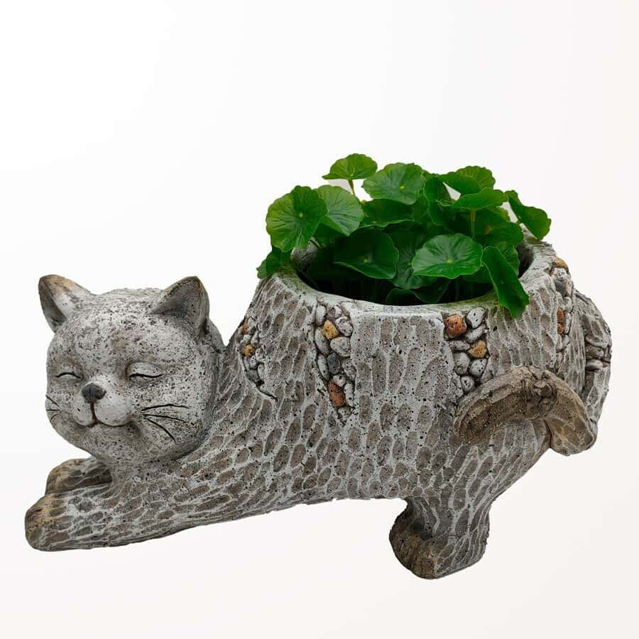 Chat pot à plante déco