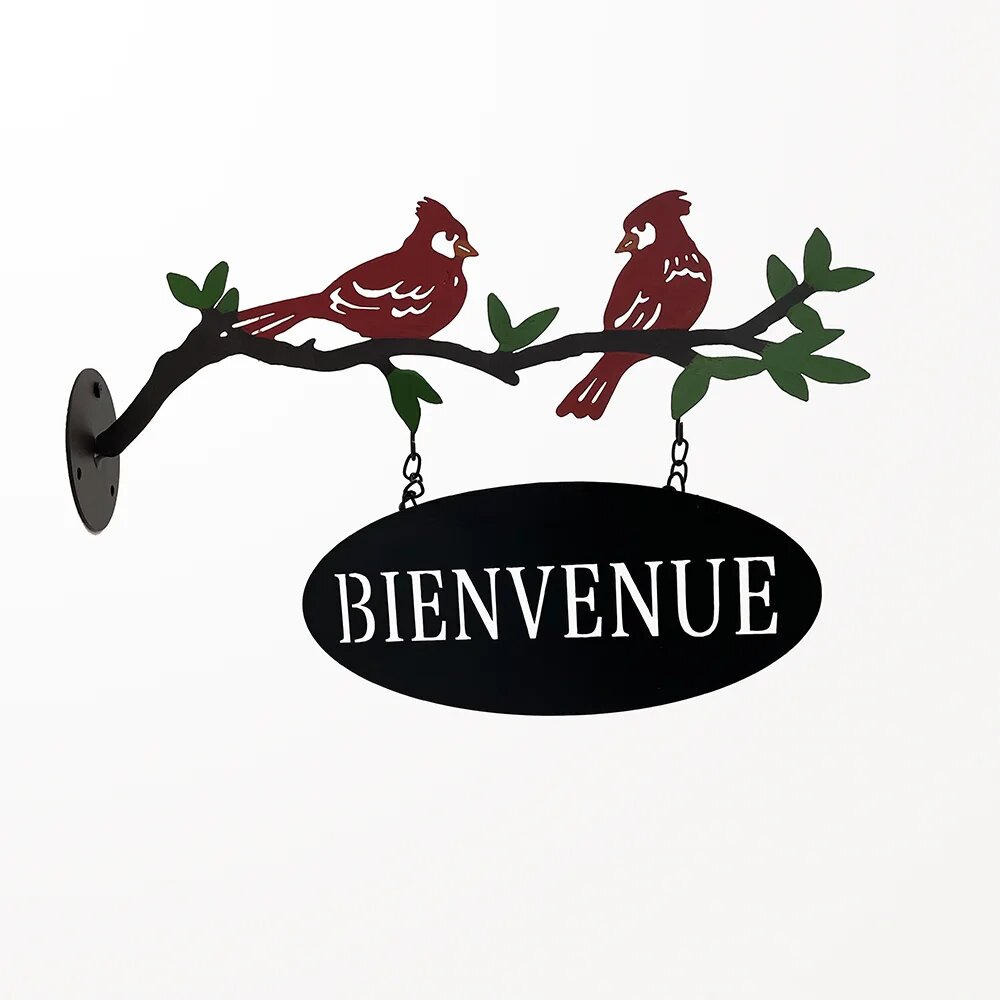 Enseigne bienvenue en métal avec cardinaux