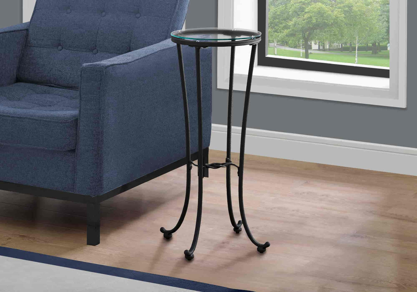Table d'appoint noire et verre trempé