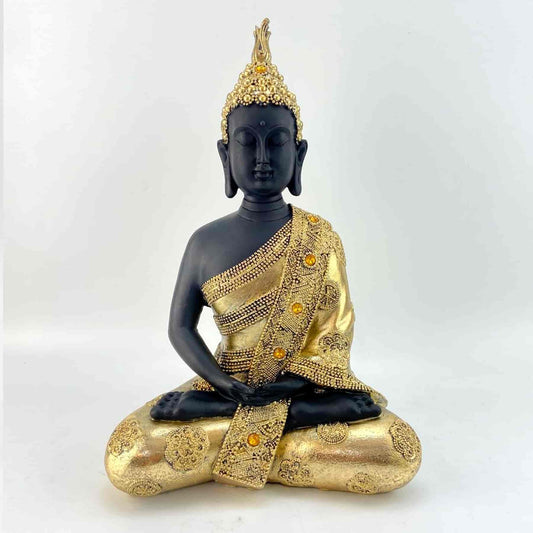 Bouddha méditation noir et or en résine