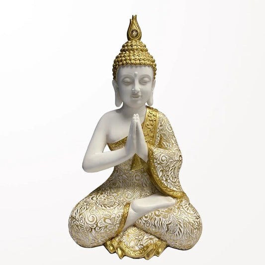 Bouddha prieur en résine blanc et or