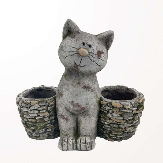 Chat avec 2 pots à plante