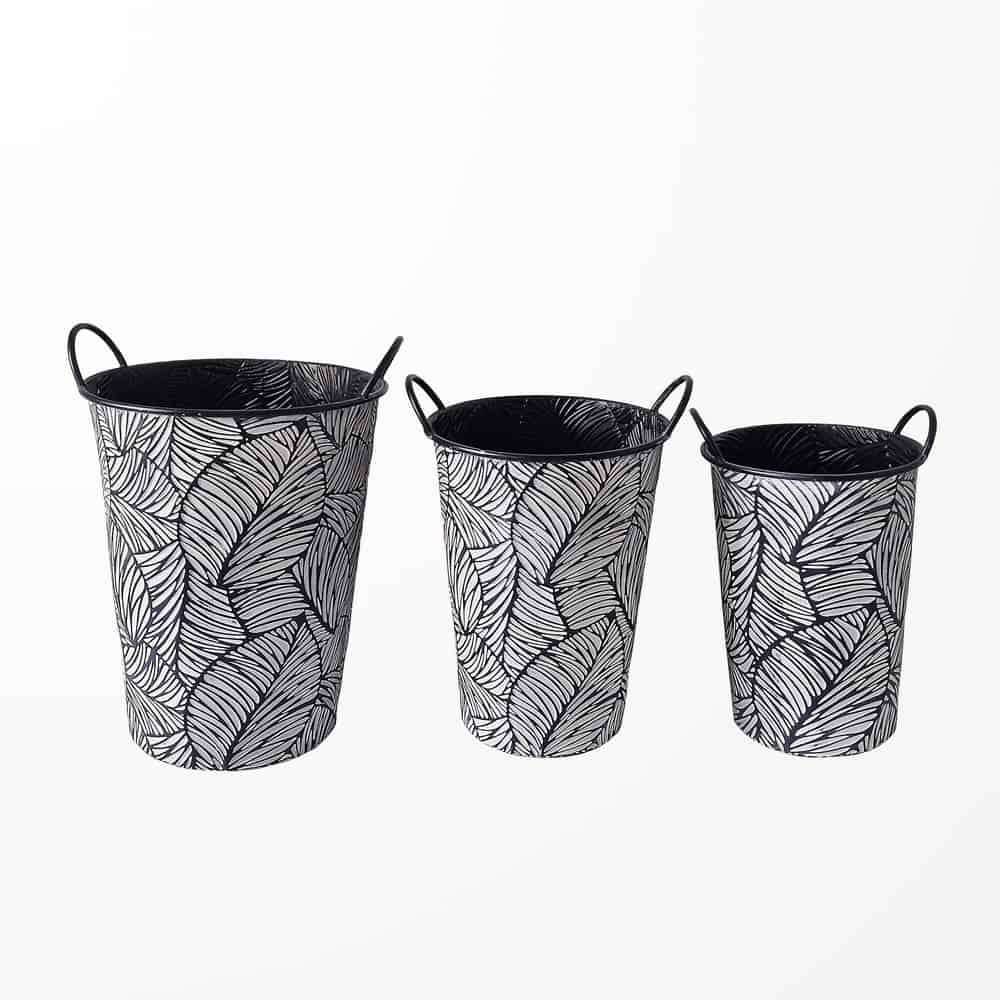 Ensemble de 3 pots en métal avec motif feuilles