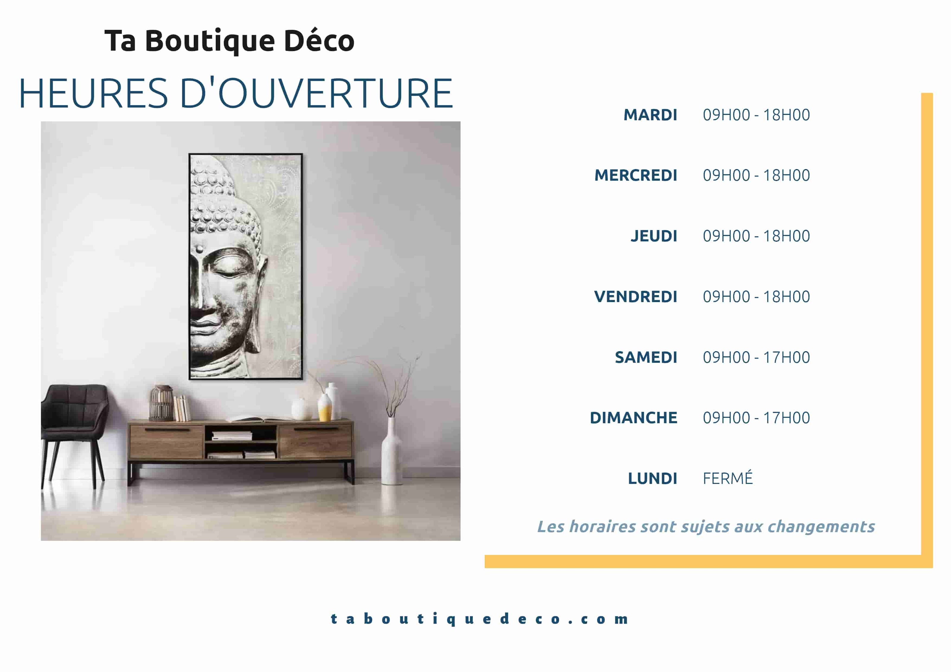 horaire ouverture taboutiquedeco.com