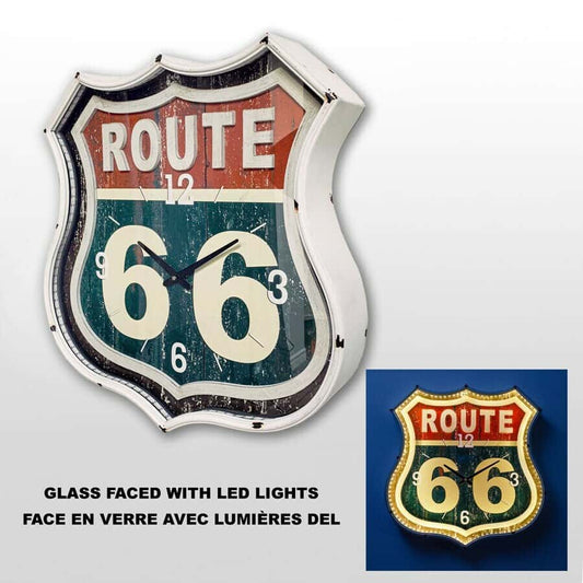 Horloge LED grand format route 66 en métal vintage