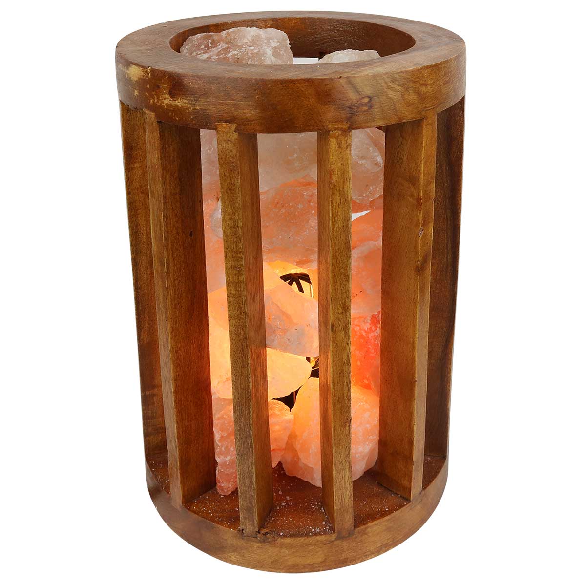 Lampe de sel de l'Himalaya panier cylindrique en bois