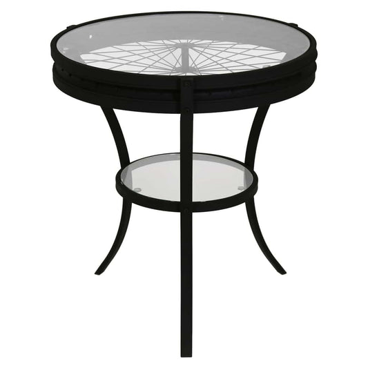 Table d'appoint 22 pouces de diamètre en métal noir et verre trempé