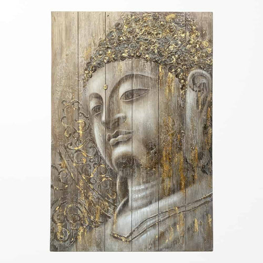 Toile en bois bouddha or avec reliefs