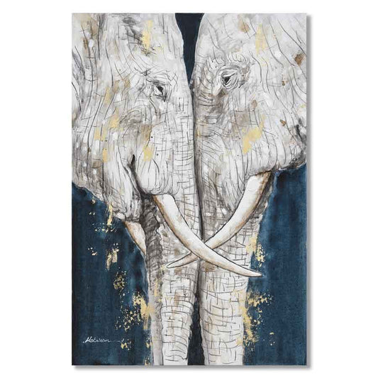 Toile peinture à l'huile éléphants tête à tête